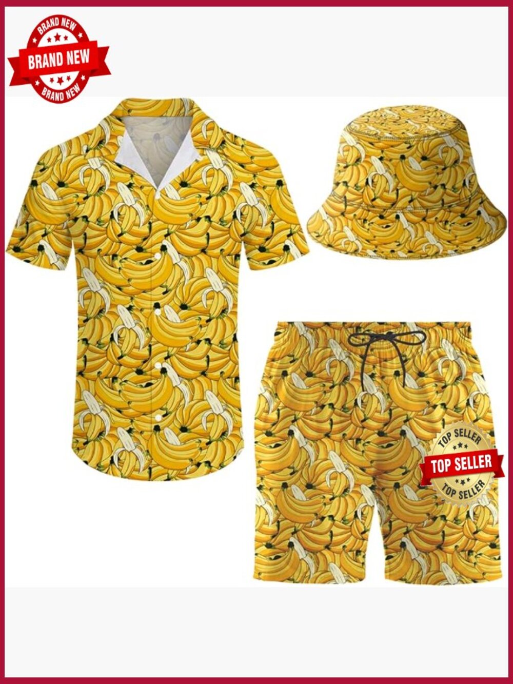 Men's 2 Piece Tracksuit Hawaiian Shirt and Shorts Set with Bucket Hat